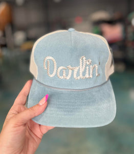 Darlin’ Light blue & Tan corduroy embroidered Hat