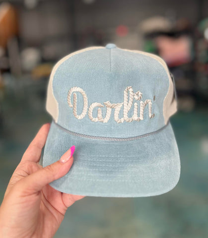 Darlin’ Light blue & Tan corduroy embroidered Hat