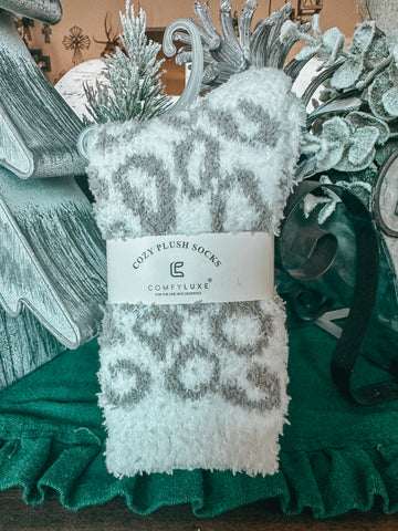 Cozy Plush Socks (Lt. Gray Cheetah)