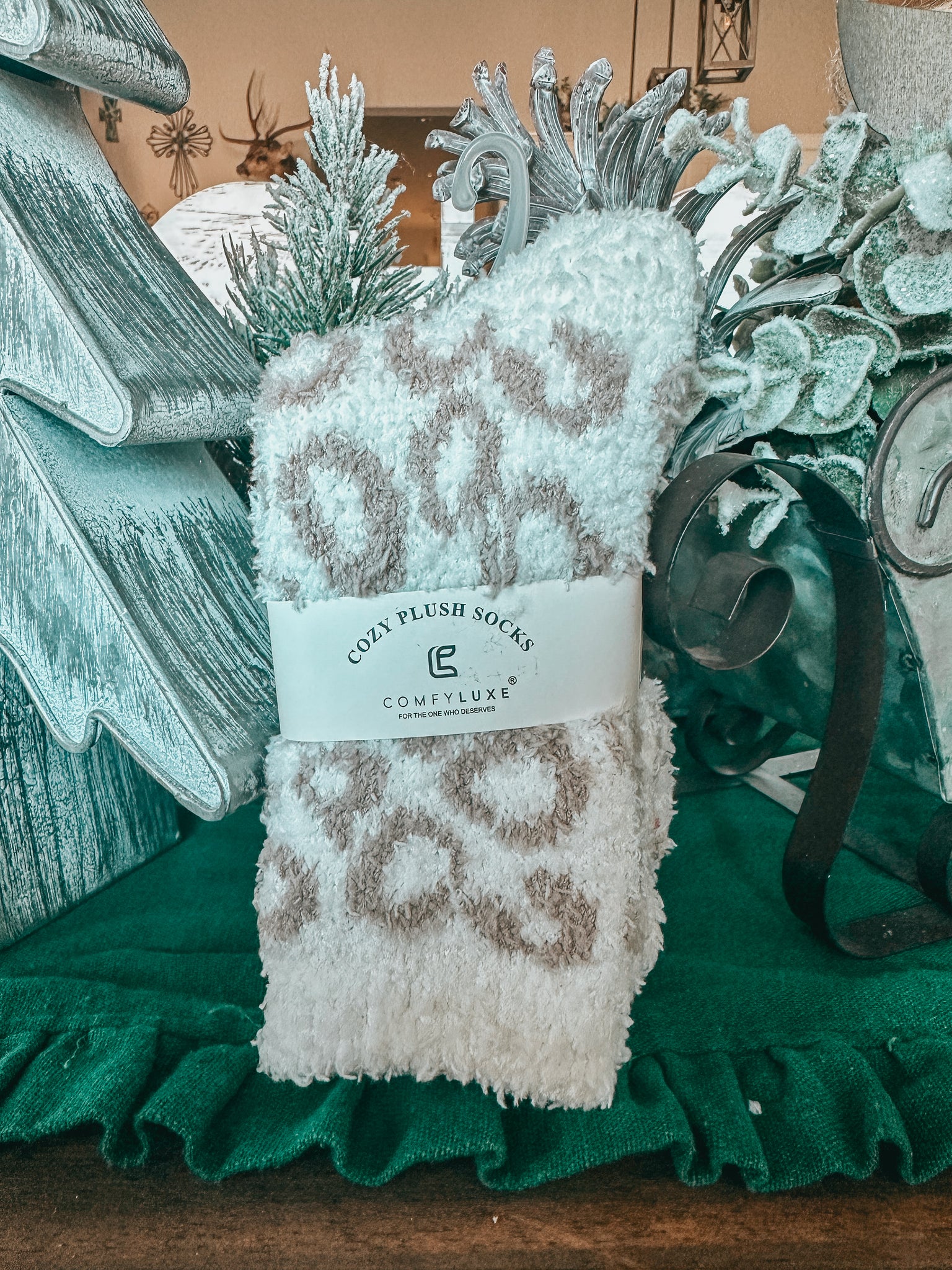 Cozy Plush Socks (Lt. Beige Cheetah)