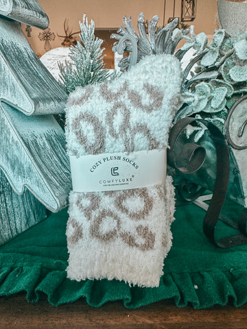 Cozy Plush Socks (Lt. Beige Cheetah)