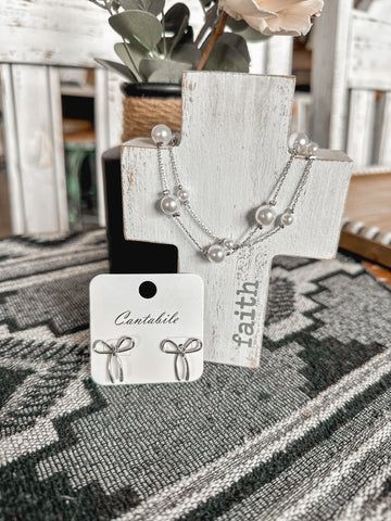 Ada Pearl + Bow Set (Silver)
