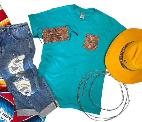 Turquoise Tooled Pocket Tee
