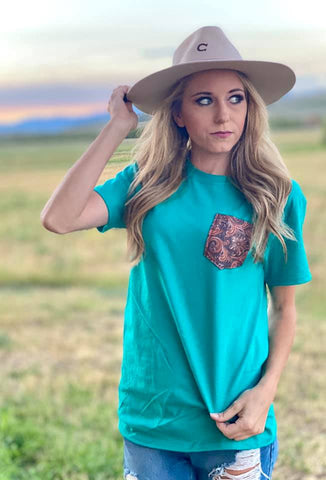 Turquoise Tooled Pocket Tee