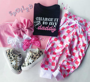Girls Pink Checker Joggers