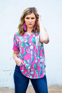 Saguaro V Neck Top (Neon Pink)