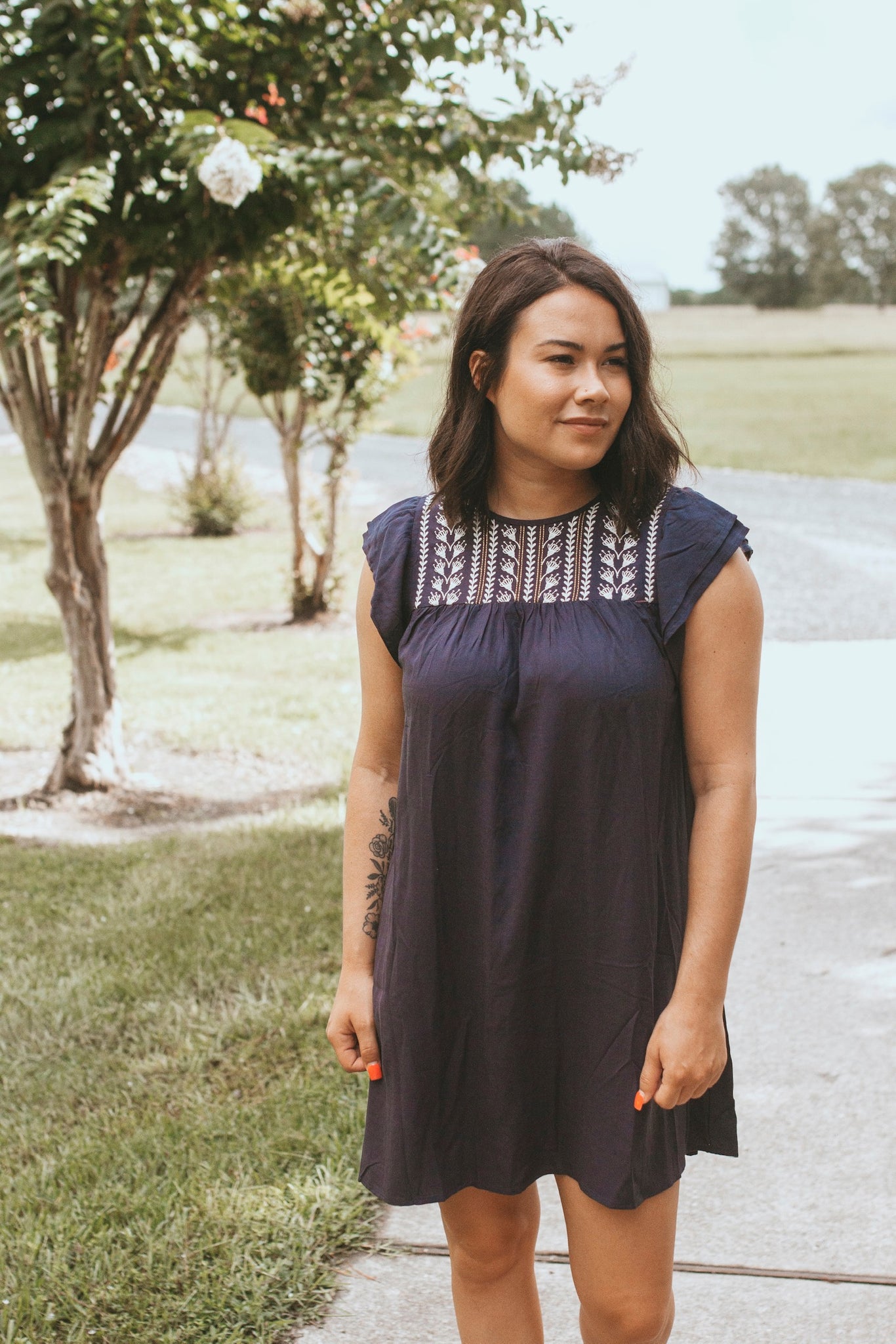 Charlotte Embroidered Dress (Navy)