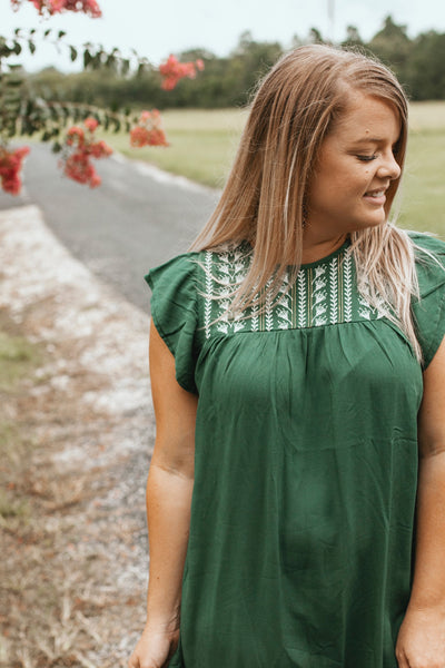 Charlotte Embroidered Dress (Hunter Green)