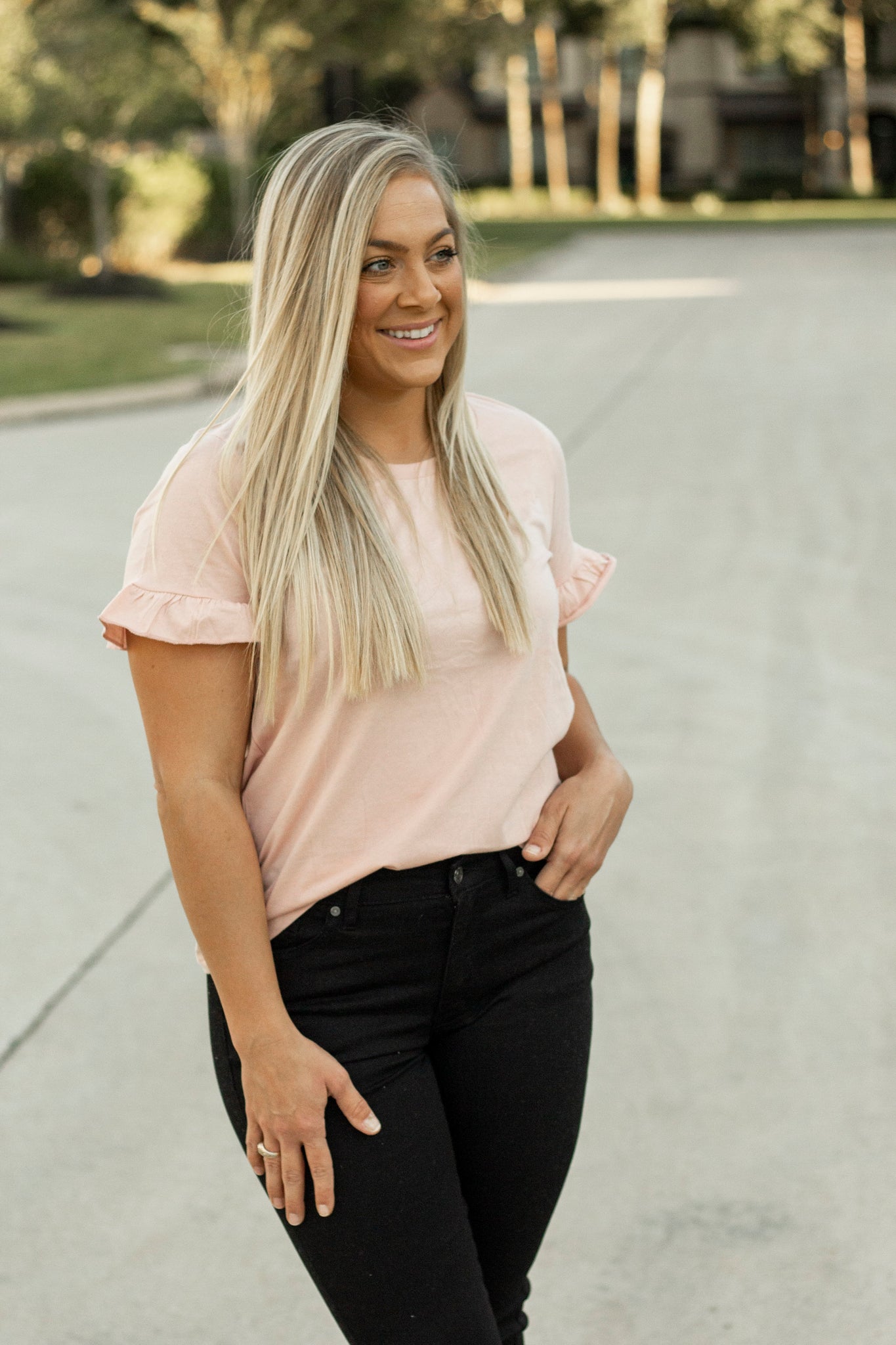 Basic Ruffled Short Sleeve Top (Pink)