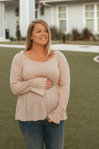 Julie Ruffle Long Sleeve Top (Beige)