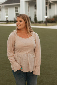 Julie Ruffle Long Sleeve Top (Beige)