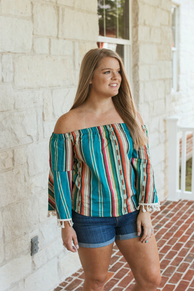 Teal Serape Bell Sleeve Top