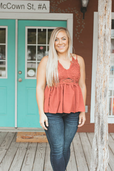Rust Crochet Lace Tank Top