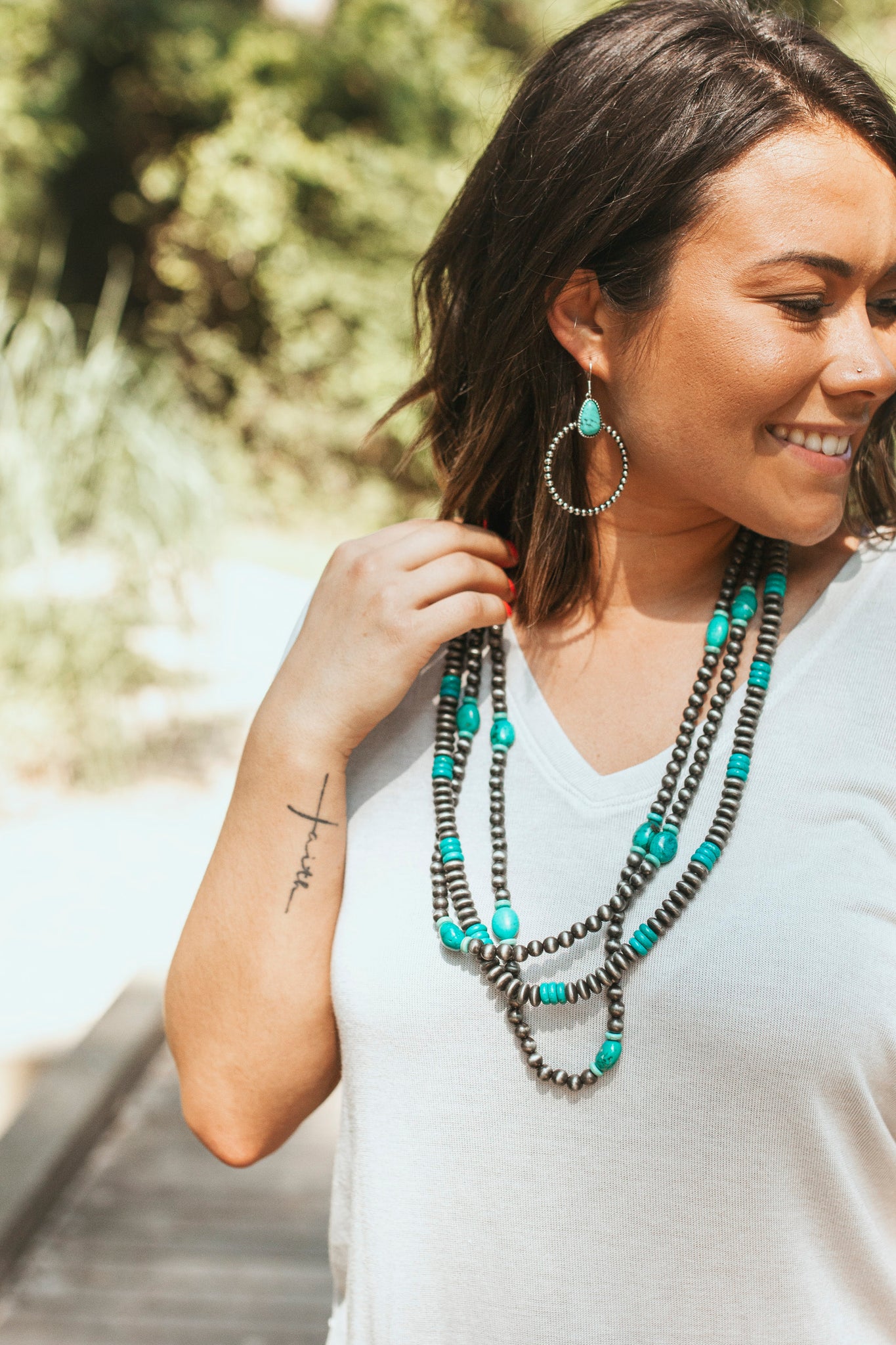 Tri-Strand Silver Beaded Necklace