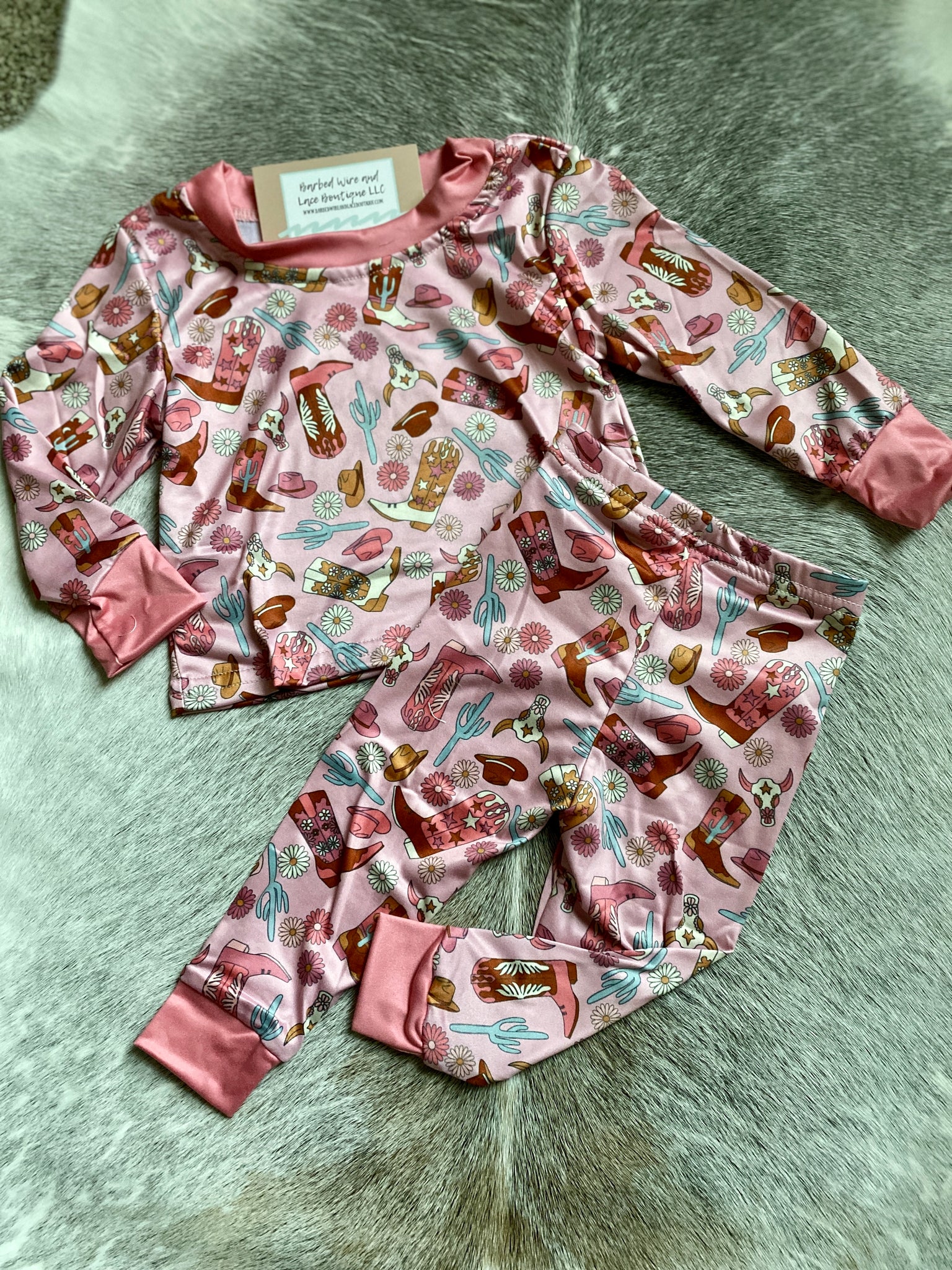 Girls-Pink Western 2 Piece Set