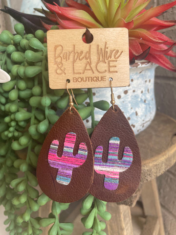 Serape Cactus Leather Earrings