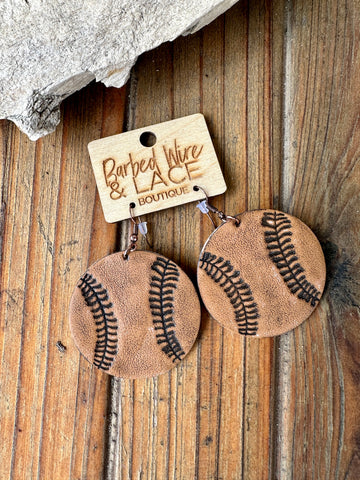 Earn it Baseball Leather Earrings