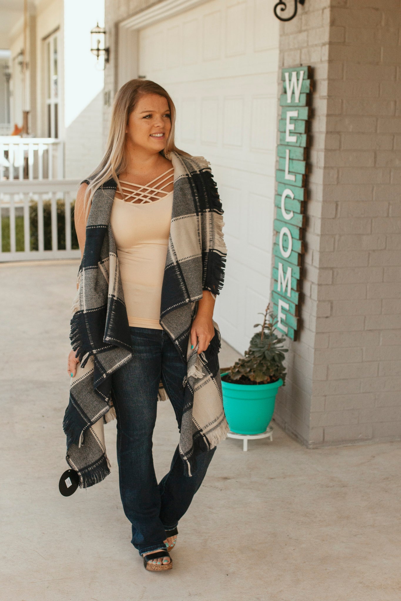 Rugged Plaid Vest- Navy