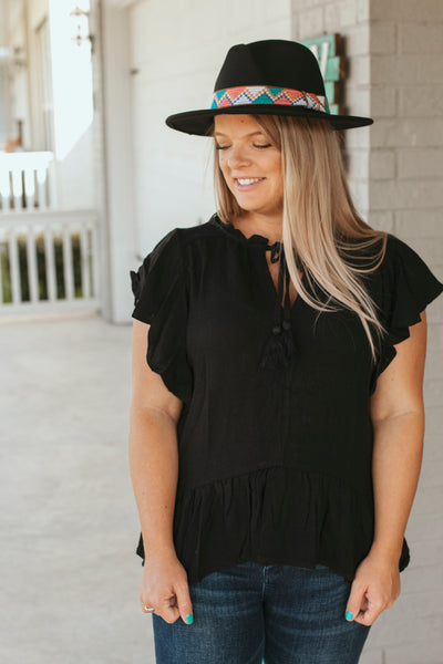 Encore Black Linen Top