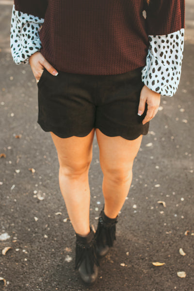 Suede Scalloped Shorts (Black)