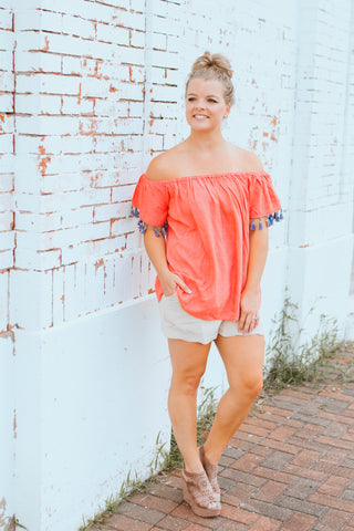 The Temple Tassel Top- Strawberry