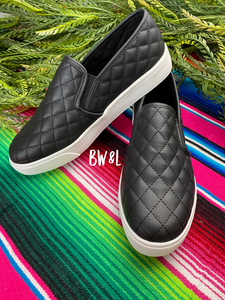 Quilted Slip on Sneakers- Black