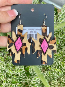 Leopard Diamond Earrings- Pink